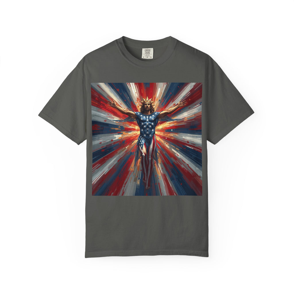 Patriotic Lightning Hero T-Shirt — American Flag Superhero Graphic Tee