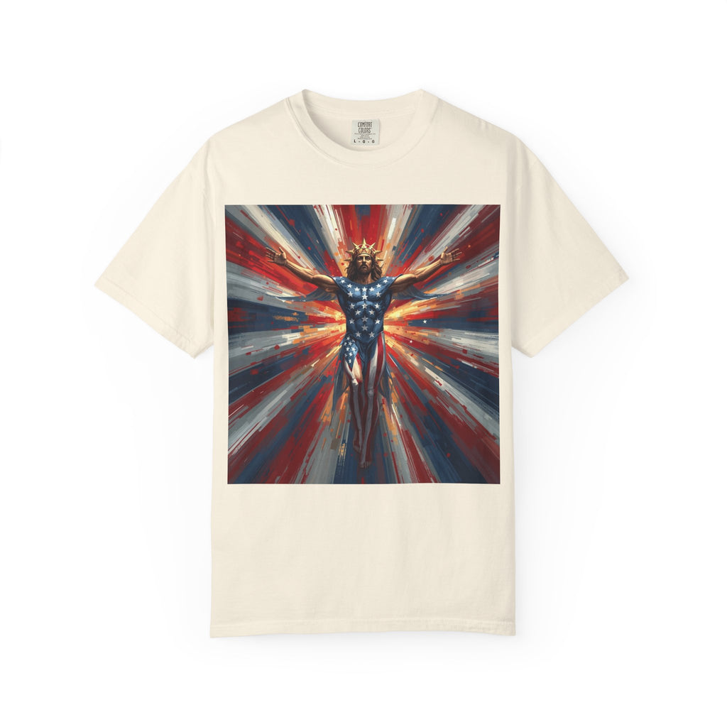 Patriotic Lightning Hero T-Shirt — American Flag Superhero Graphic Tee