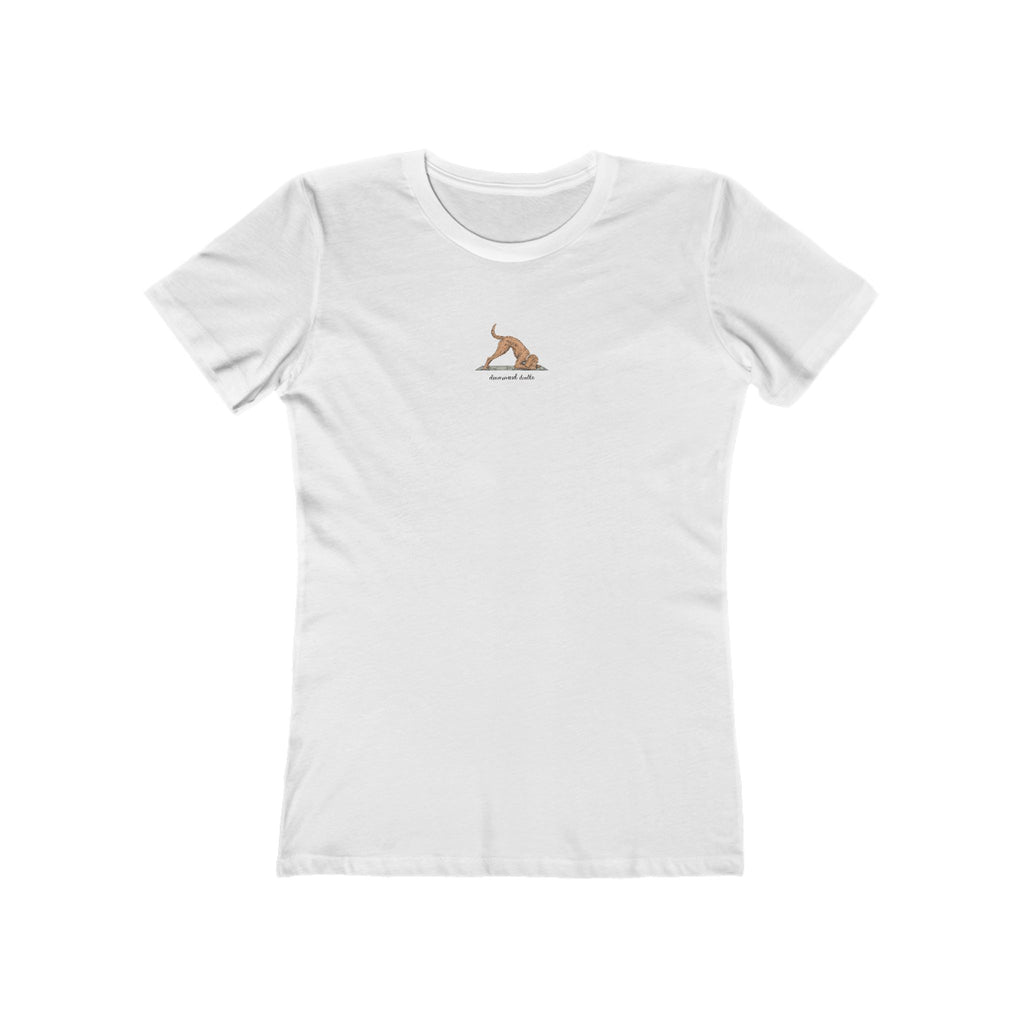 Downward Doodle Yoga Boyfriend Tee — Minimal Yoga Girl T‑Shirt