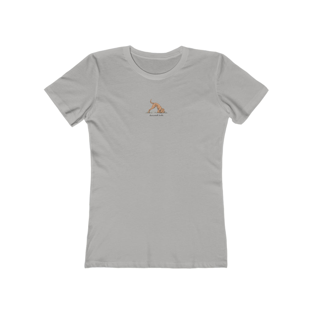 Downward Doodle Yoga Boyfriend Tee — Minimal Yoga Girl T‑Shirt