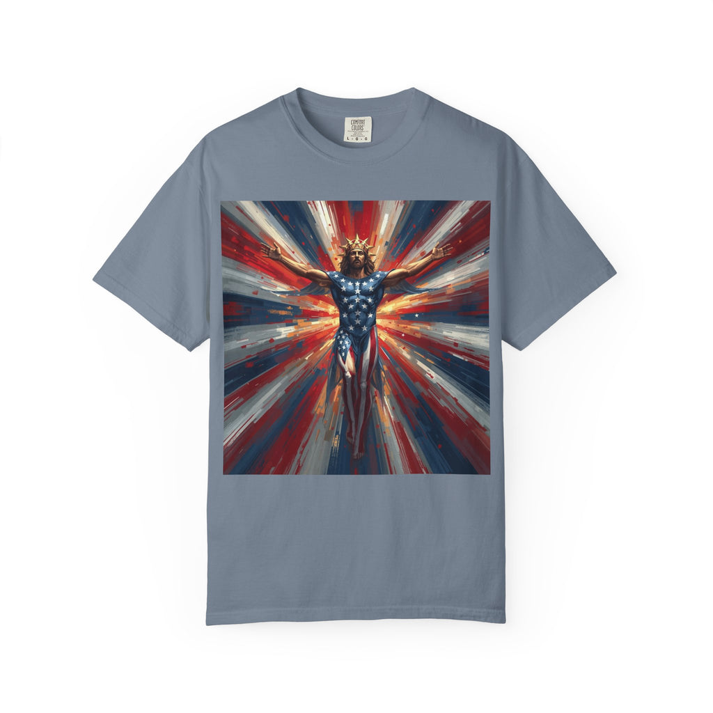 Patriotic Lightning Hero T-Shirt — American Flag Superhero Graphic Tee