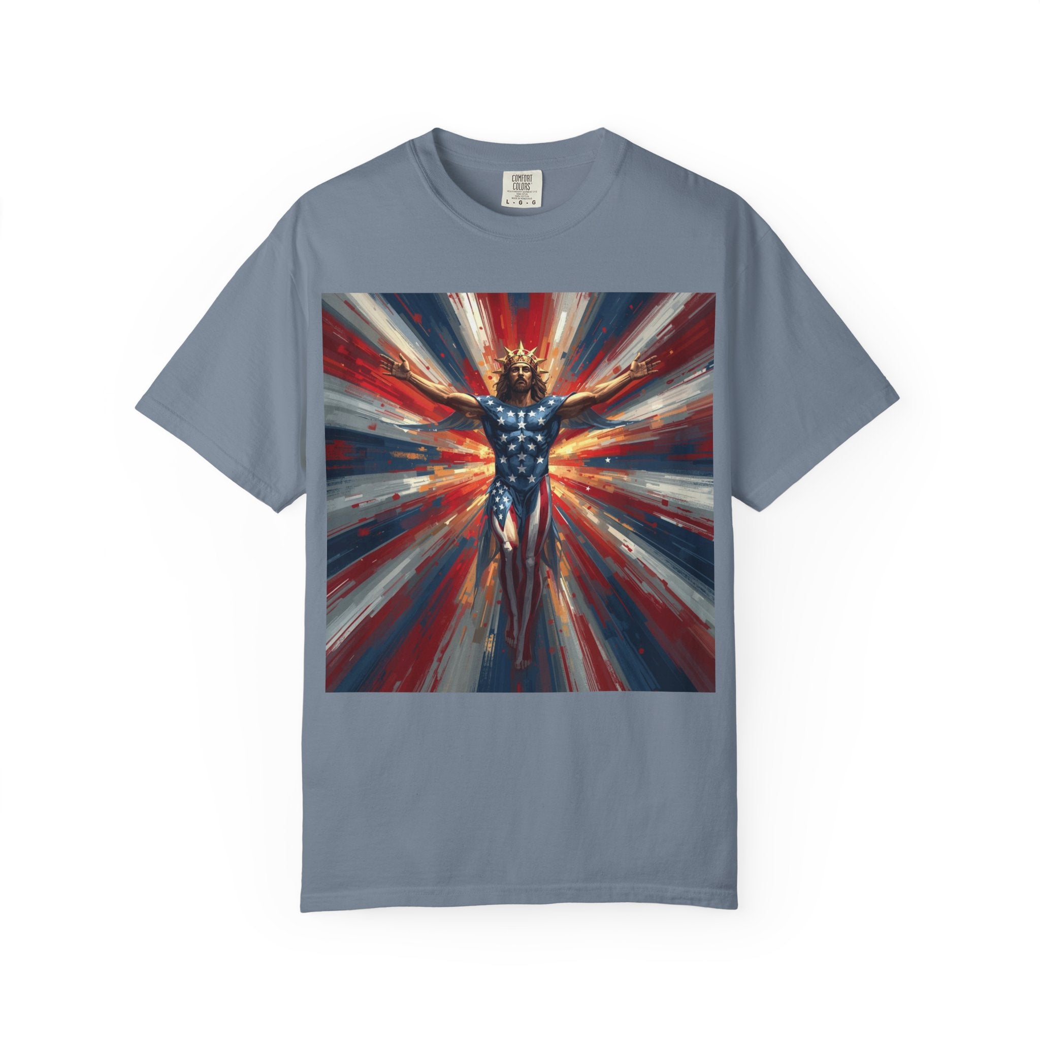 Patriotic Lightning Hero T-Shirt — American Flag Superhero Graphic Tee