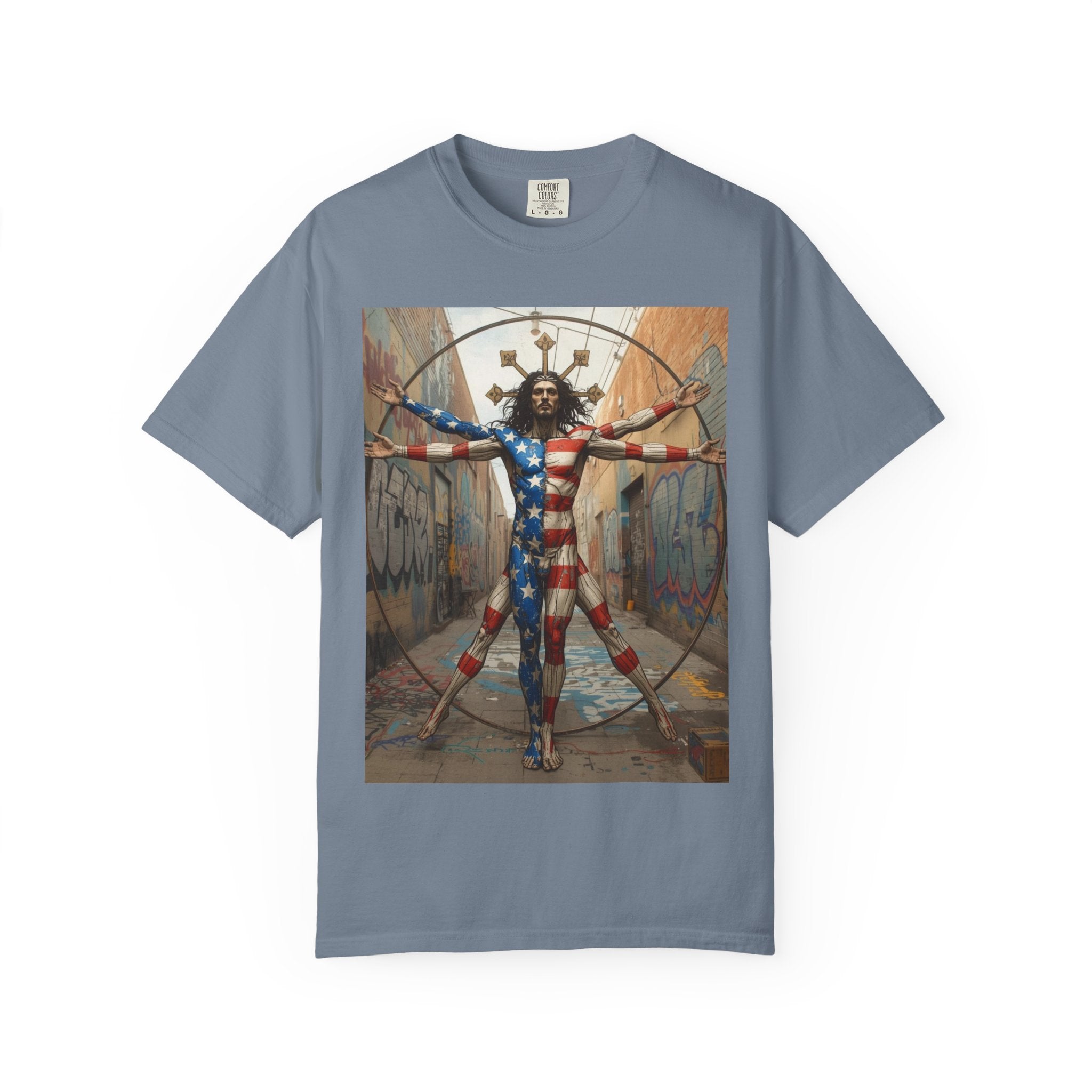 Patriotic Vitruvian Man T-Shirt — American Super Hero Flag Art Tee