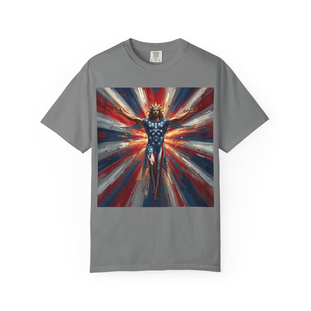 Patriotic Lightning Hero T-Shirt — American Flag Superhero Graphic Tee