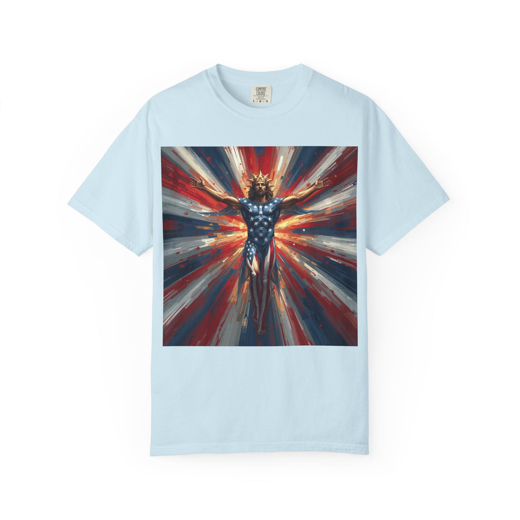 Patriotic Lightning Hero T-Shirt — American Flag Superhero Graphic Tee