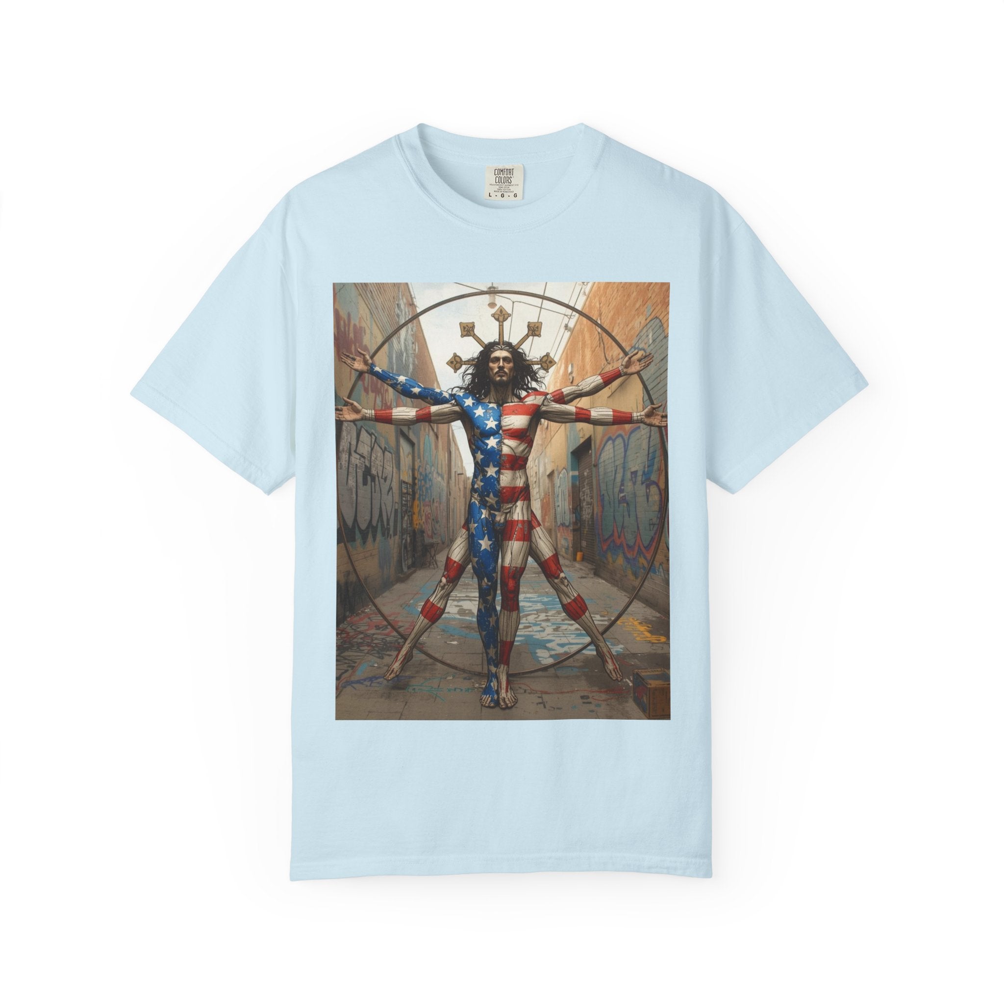 Patriotic Vitruvian Man T-Shirt — American Super Hero Flag Art Tee