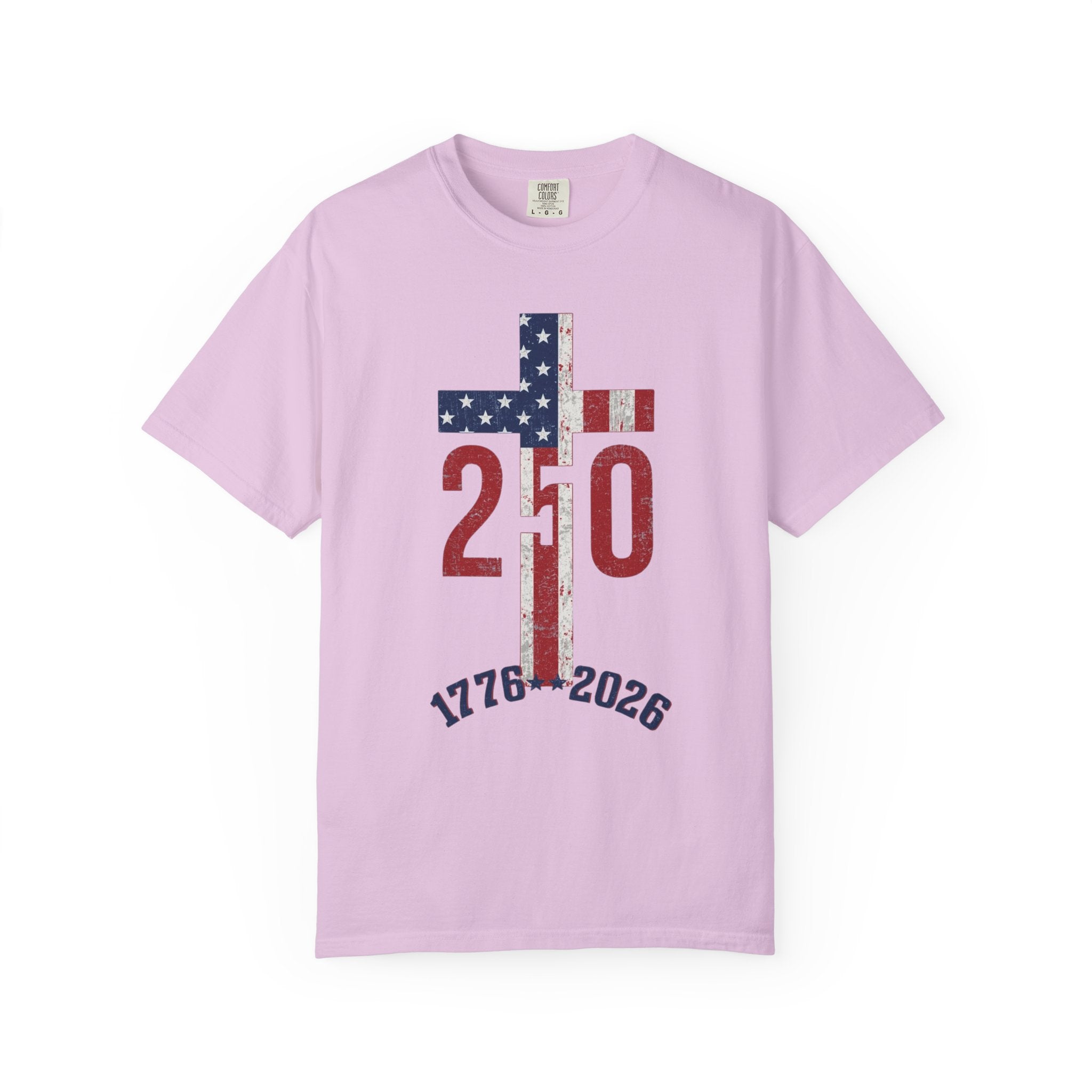 250th Anniversary Patriotic T-Shirt — 1776–2026 American Flag Cross Design