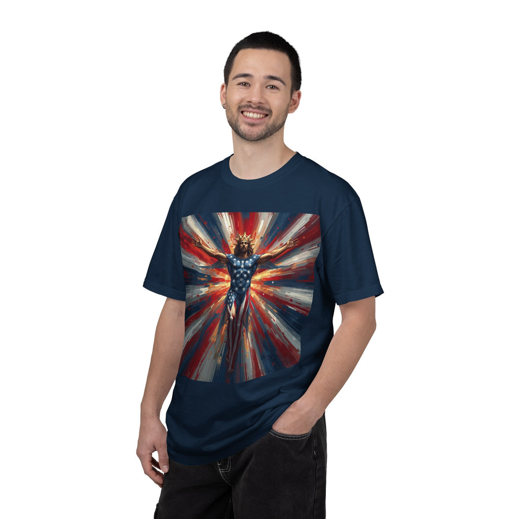 Patriotic Lightning Hero T-Shirt — American Flag Superhero Graphic Tee