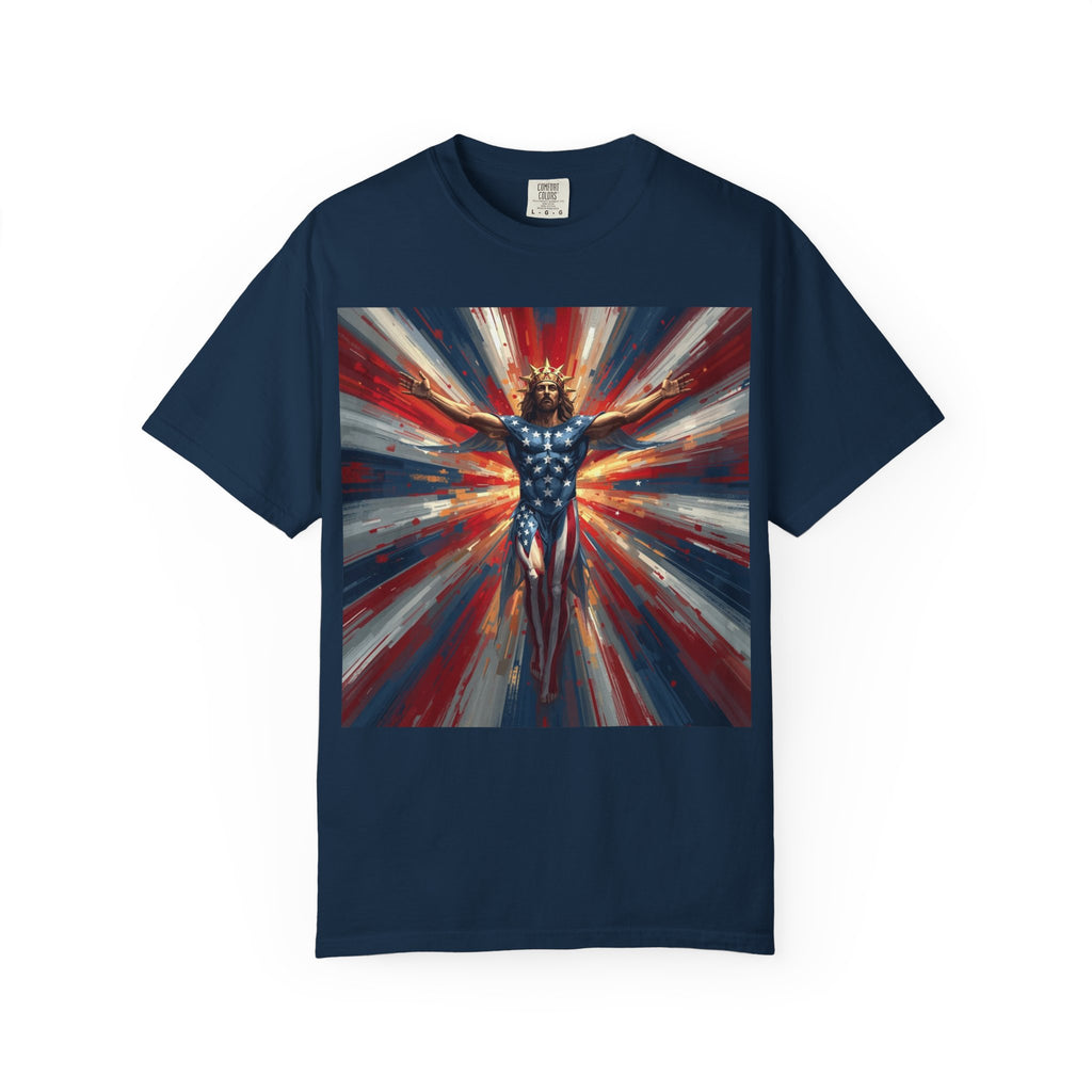 Patriotic Lightning Hero T-Shirt — American Flag Superhero Graphic Tee
