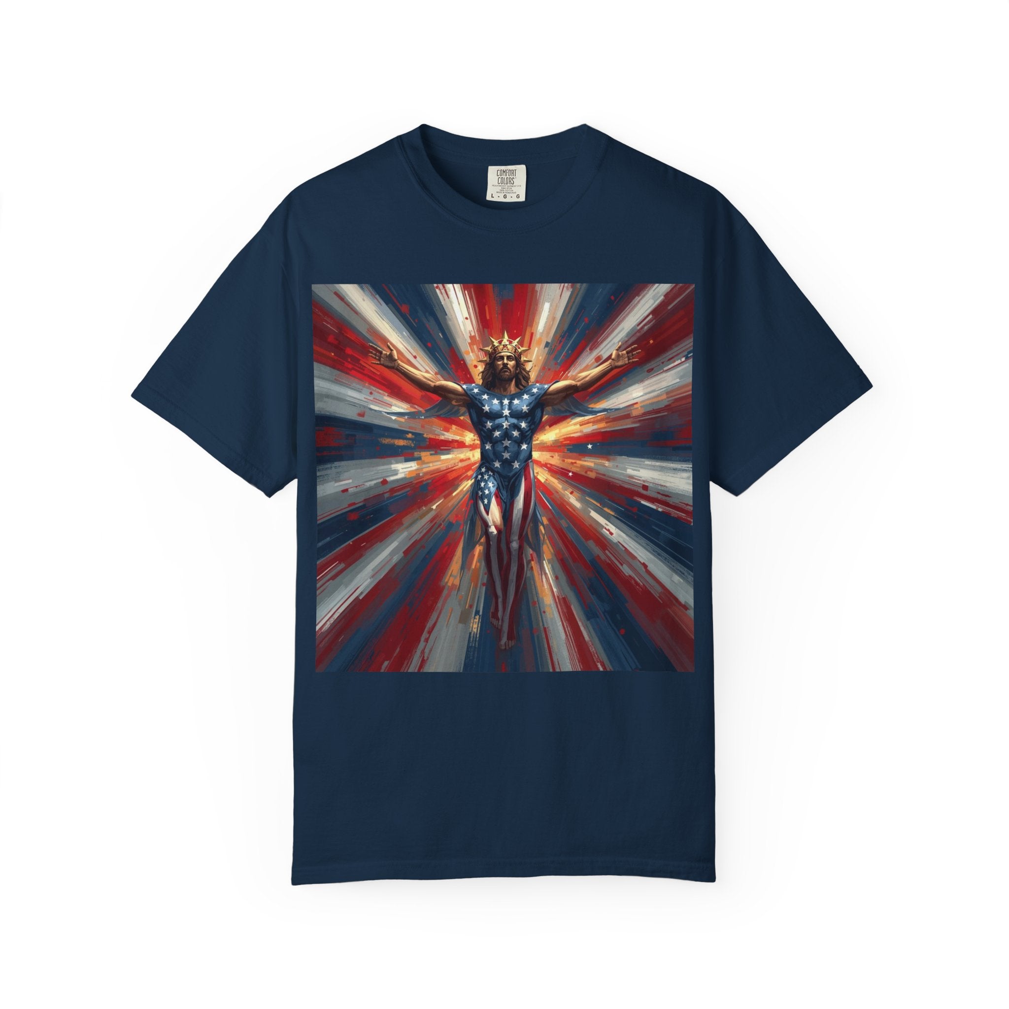 Patriotic Lightning Hero T-Shirt — American Flag Superhero Graphic Tee