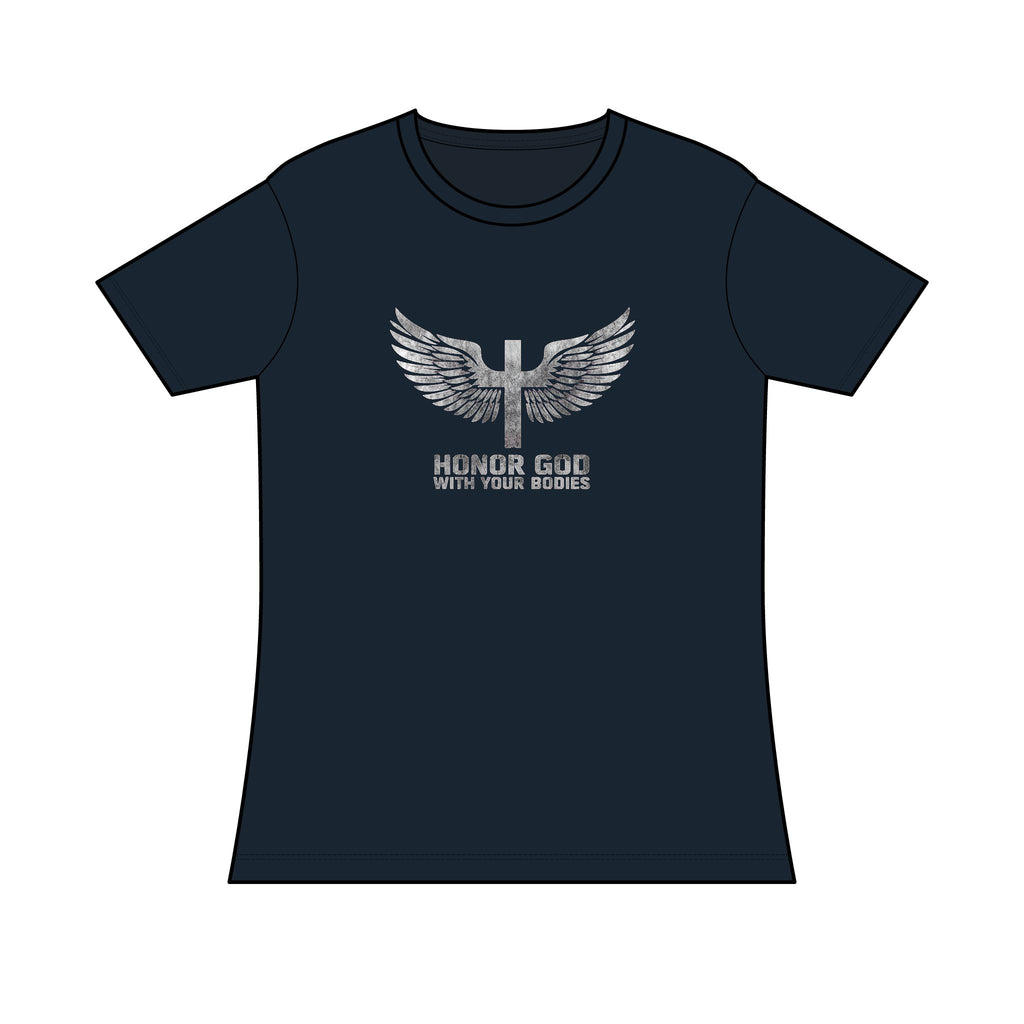 Women’s Tee – Honor God With Your Bodies Eagle Wings T‑Shirt