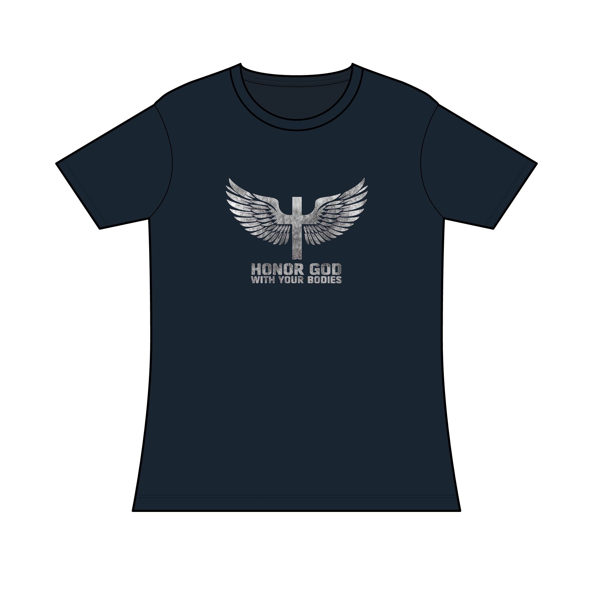 Women’s Tee – Honor God With Your Bodies Eagle Wings T‑Shirt